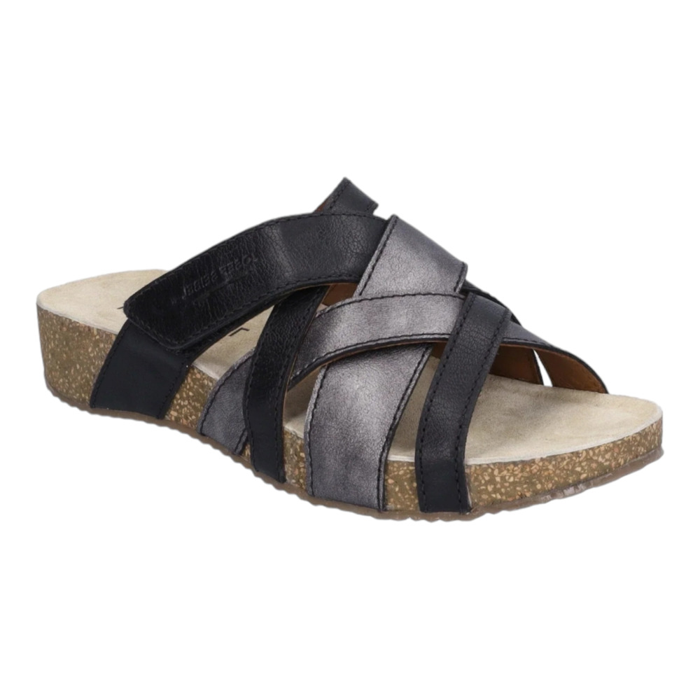 Josef Seibel Woman's Sandal Slip On Tonga 74 EU 40 / US 9-9.5 Black & Silver